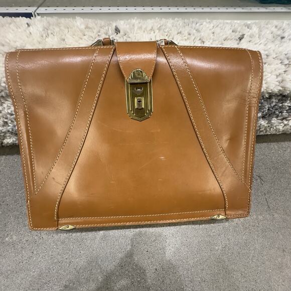 Mid Century Top Grain Cowhide Briefcase Stay Open Frame Vintage Bag with Key MCM - Picture 2 of 16